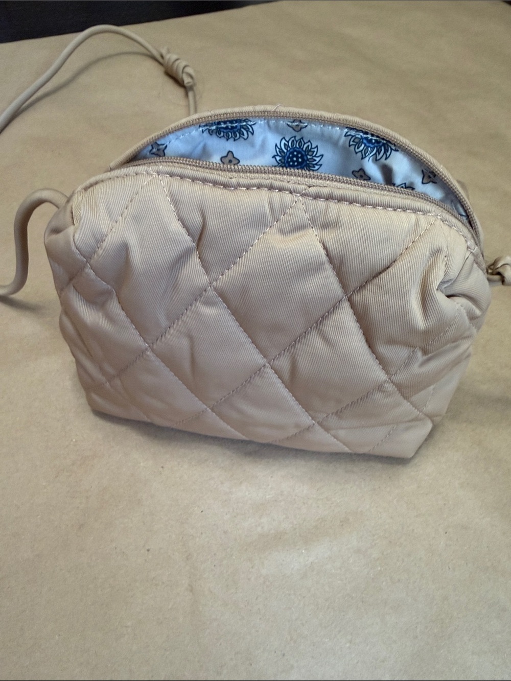 Vera Bradley Quilted Light Beige Crossbody Bag with Adjustable Strap